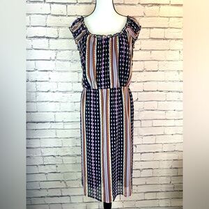 Merona Purple Geometric Boho Mid Length Dress with Ruffle Sleeves size 1X